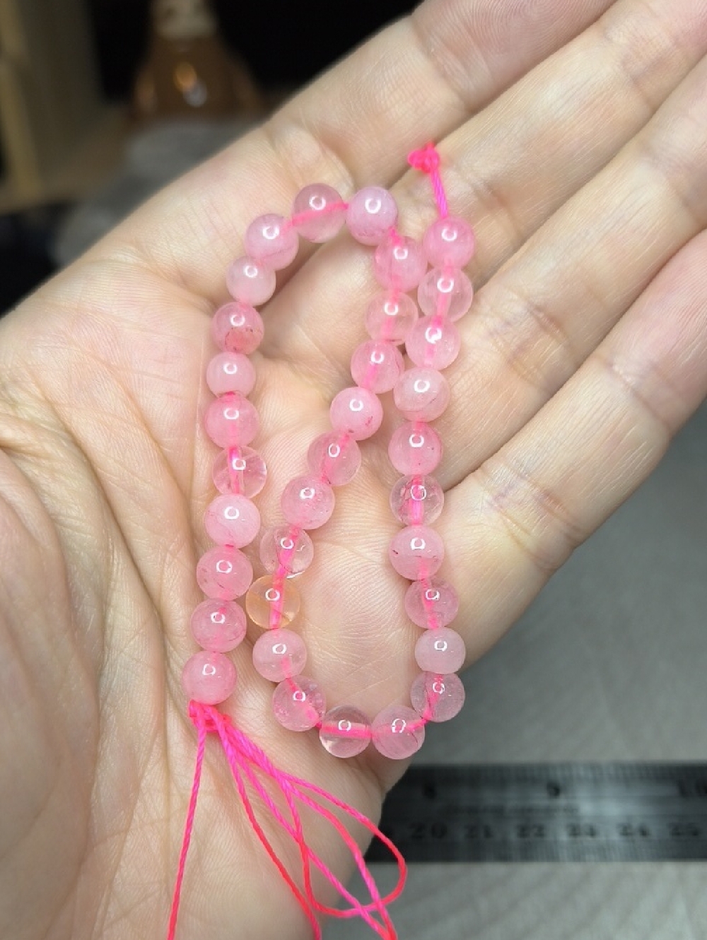 #10- 6mm Enhanced Rose Quartz With Golden Healer Round Beads - 8" Strand